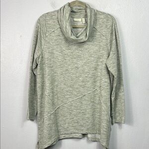 LOGO by Lori Goldstein Cowl Neck Heather Green Long Sleeve Tunic Top Large